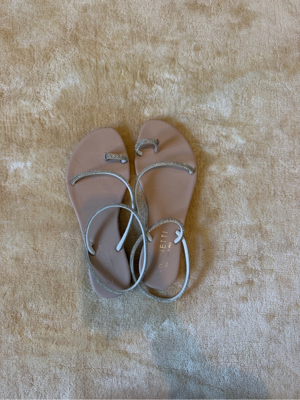 Embellished Nude Toe-Ring Sandals with Sparkle Straps